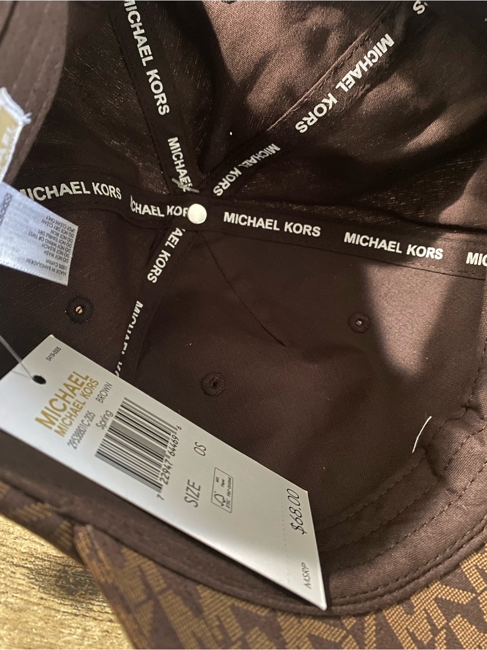 Michael Kors Brown Monogram Baseball Hat with Branded Interior Tape - Picture 6 of 9